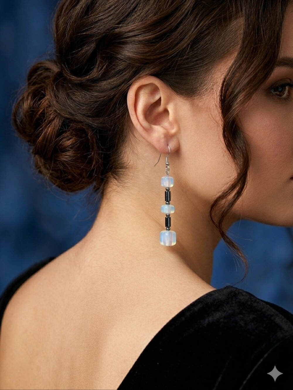 Silver Opalite Hematite earrings 2.25"